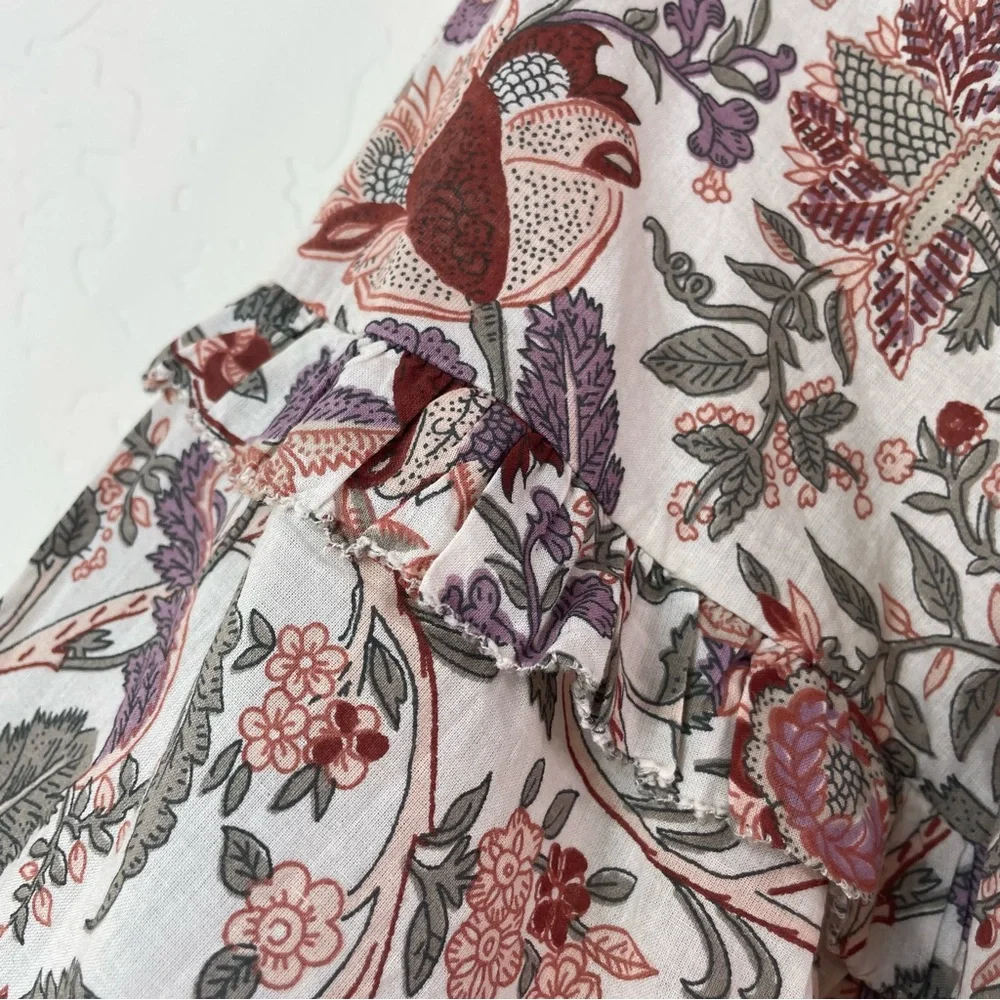 Anthropologie Love The Label Floral Peasant Boho Balloon Puff Sleeve Top Size XS